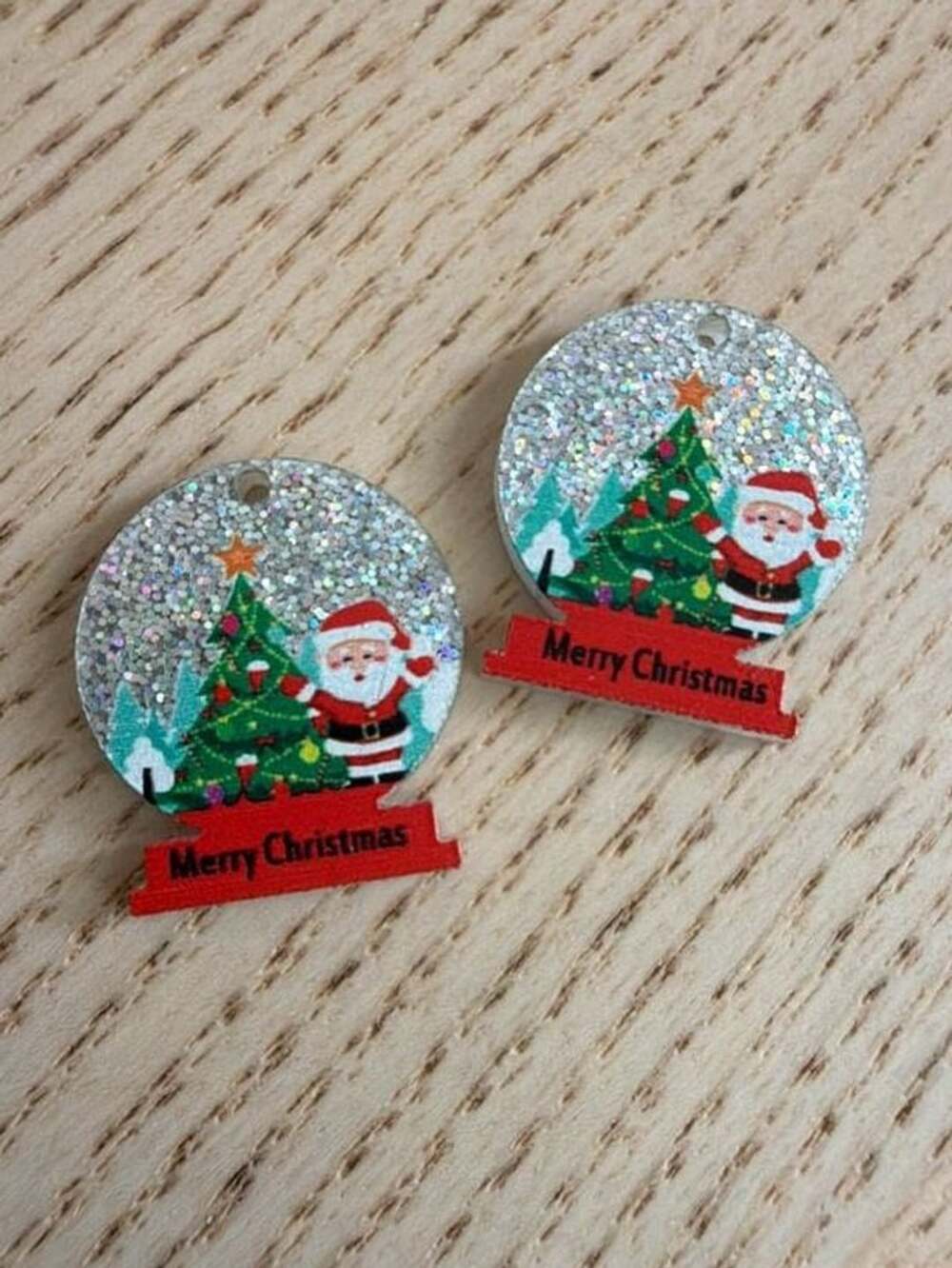 Merry Christmas Santa Snow Globe Glitter charms for earrings craft